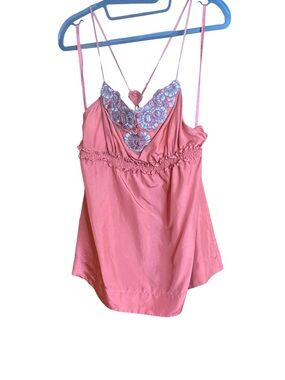 Coral BCBGMaxAzria Embroidered Lace-Trim Camisole 100%Silk New w/Tags